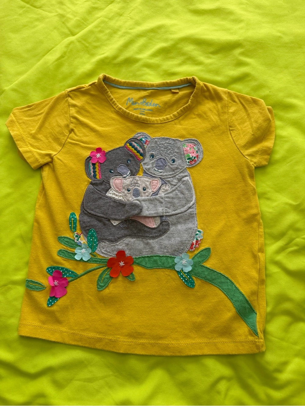 Mini Boden Yellow Koala Family Appliqué Tee